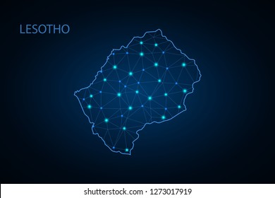 Map of Lesotho. Wire frame 3D mesh polygonal network line, design sphere, dot and structure. communications map of Lesotho. Vector Illustration EPS10. - Vector