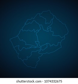 Map Lesotho-Abstract High Detailed Glow Map on Dark Background for design app, ui,Travel. Vector eps 10.