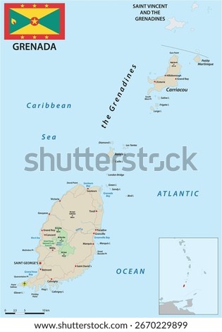 Map of the Lesser Antilles island of Grenada