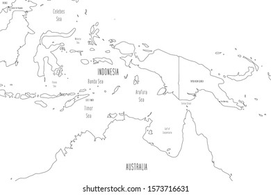 Map of Lesser Sunda Islands and New Guinea Island. Handdrawn doodle style. Vector illustration.