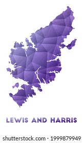 Mapa de Lewis y Harris. Baja ilustración policial de la isla. Diseño geométrico púrpura. Ilustración vectorial poligonal.