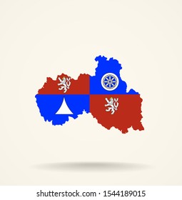 Map Liberec Region (Czech Republic) in Liberec Region flag colors, editable vector. 