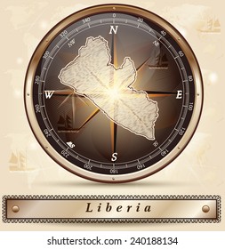 Map of Liberia with borders in bronze