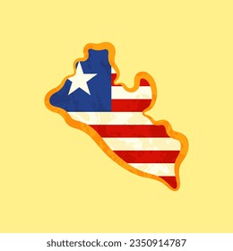Map of Liberia colored with the flag and marked with a golden line in grunge vintage style.