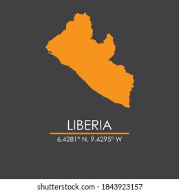 Mapa de Liberia con coordenadas aisladas en fondo gris oscuro
