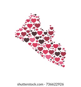 map of liberia filled with hearts of different sizes and colors