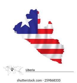 Mapa de Liberia con bandera - ilustración vectorial