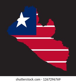 Map of Liberia with an official flag. Illustration on black background
