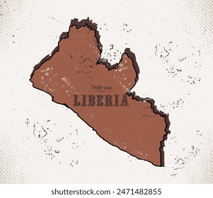 Map of Liberia in the old style, brown graphics in retro western style.