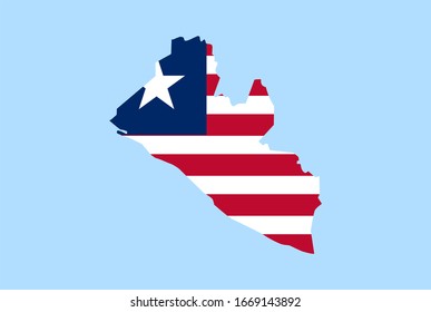 Map of Liberia on a blue background, Flag of Liberia on it.