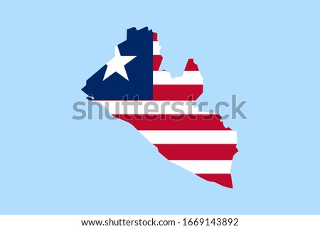 Map of Liberia on a blue background, Flag of Liberia on it.