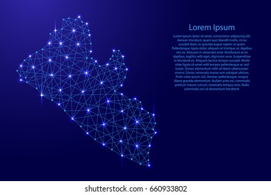 Map of Liberia from polygonal blue lines and glowing stars vector illustration