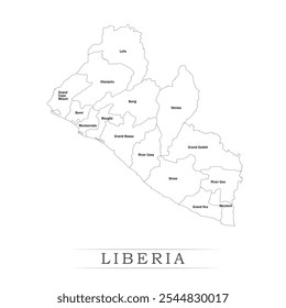 Landkarte von Liberia mit Vertretung der Verwaltungseinheiten