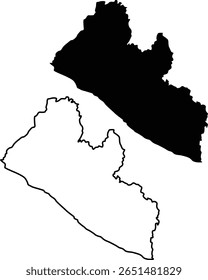 Landkarte von Liberia Silhouette Flat and Outline Design
