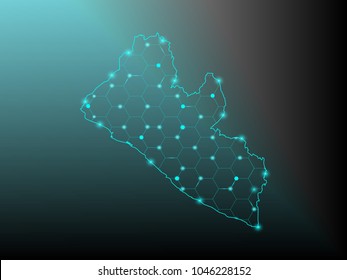 Map of Liberia. Wire frame 3D mesh polygonal network line, design sphere, dot and structure. communications map of Liberia. Vector Illustration EPS10.