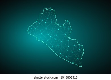 Map of Liberia. Wire frame 3D mesh polygonal network line, design sphere, dot and structure. communications map of Liberia. Vector Illustration EPS10.