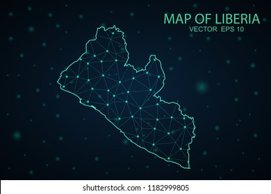 Map Liberia. Wire Frame 3D mesh polygonal network line, design sphere,Liberia map on dark background. Vector illustration eps 10.