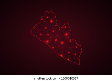 Map of Liberia. Wire frame 3D mesh polygonal network line, design sphere, dot and structure. communications map of Liberia. Vector Illustration EPS10. - Vector