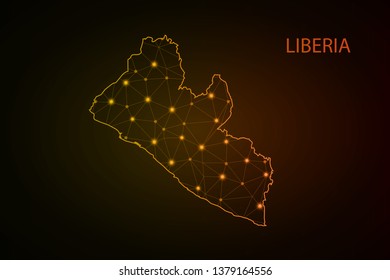 Map of Liberia. Wire frame 3D mesh polygonal network line, design sphere, dot and structure. communications map of Liberia. Vector Illustration EPS10. - Vector - Vector