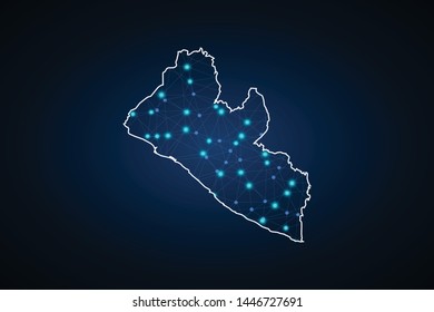 Map of Liberia. Wire frame 3D mesh polygonal network line, design sphere, dot and structure. communications map of Liberia. Vector Illustration EPS10. - Vector