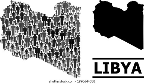 Map Of Libya For Demographics Agitprop. Vector Demographics Mosaic. Concept Map Of Libya Created Of Social Elements. Demographic Concept In Dark Grey Color Tinges.