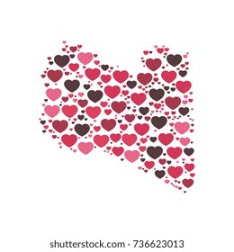 map of libya filled with hearts of different sizes and colors