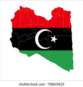 Map Of Libya With Flag Isolated On White Background.