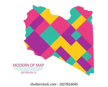 Map of Libya - Modern Geometric dots and lines background, colorful carving art - blue, yellow and violet. Vector illustration eps 10.