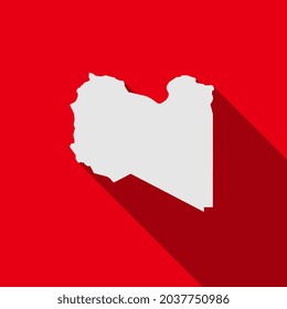 Map of Libya on red Background with long shadow