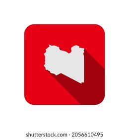 Map of Libya on red square with long shadow