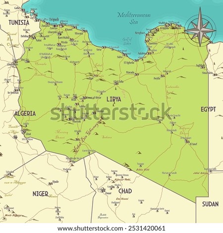 Map of Libya vintage fantasy style