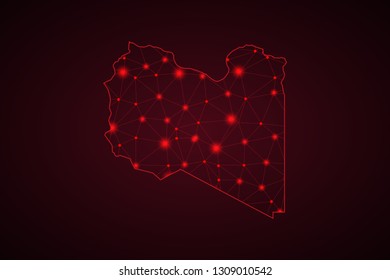 Map of Libya. Wire frame 3D mesh polygonal network line, design sphere, dot and structure. communications map of Libya. Vector Illustration EPS10. - Vector
