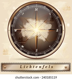 Map of Lichtenfels with borders in bronze
