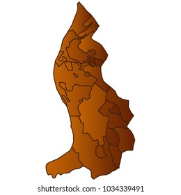 Map of Liechtenstein- Map of the city and each border separately. Brown Gold. Vector Illustration eps. 10    