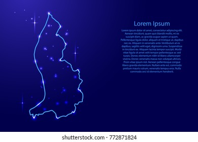 Map Liechtenstein from the contours network blue, luminous space stars for banner, poster, greeting card, of vector illustration