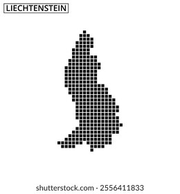 The map of Liechtenstein is displayed as a dotted silhouette, emphasizing its unique shape and geographic details.