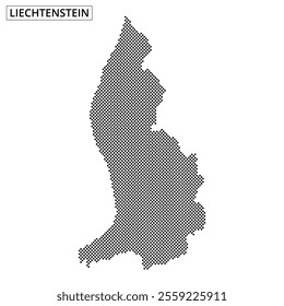 The map of Liechtenstein is displayed as a dotted silhouette, emphasizing its unique shape and geographic details.