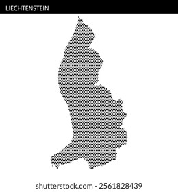 The map of Liechtenstein is displayed as a dotted silhouette, emphasizing its unique shape and geographic details.