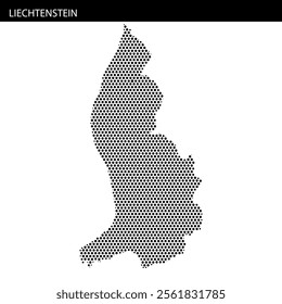 The map of Liechtenstein is displayed as a dotted silhouette, emphasizing its unique shape and geographic details.