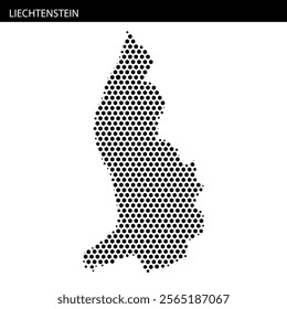 The map of Liechtenstein is displayed as a dotted silhouette, emphasizing its unique shape and geographic details.