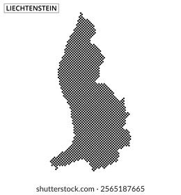 The map of Liechtenstein is displayed as a dotted silhouette, emphasizing its unique shape and geographic details.