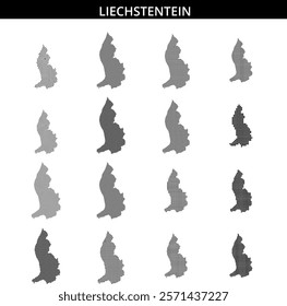 The map of Liechtenstein is displayed as a dotted silhouette, emphasizing its unique shape and geographic details.