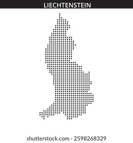 The map of Liechtenstein is displayed as a dotted silhouette, emphasizing its unique shape and geographic details.