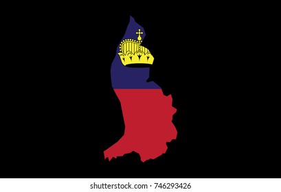 Map of Liechtenstein with Flag on black background