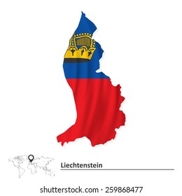 Map of Liechtenstein with flag - vector illustration