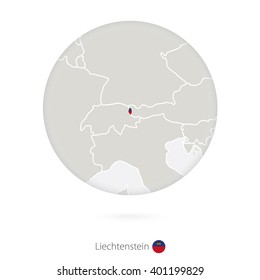 Map of Liechtenstein and national flag in a circle. Liechtenstein map contour with flag. Vector Illustration.