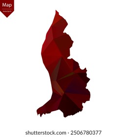 Map of Liechtenstein - Red Geometric Rumpled Triangular , Polygonal Design. Vector illustration eps 10.