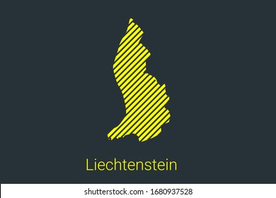 Map of Liechtenstein, striped map in a black strip on a yellow background for coronavirus infographics and quarantine area markers and restrictions. vector illustration