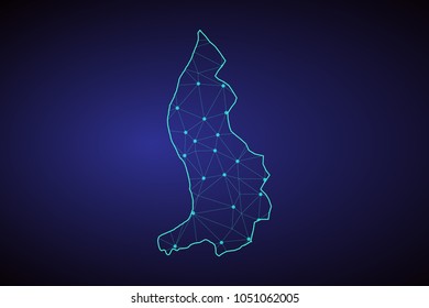 Map of Liechtenstein. Wire frame 3D mesh polygonal network line, design sphere, dot and structure. communications map of Liechtenstein. Vector Illustration EPS10.
