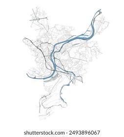 Karte von Lüttich, Belgien. Detaillierte Vektorgrafik der Stadt, Metropolregion. Straßenplan mit Straßen.